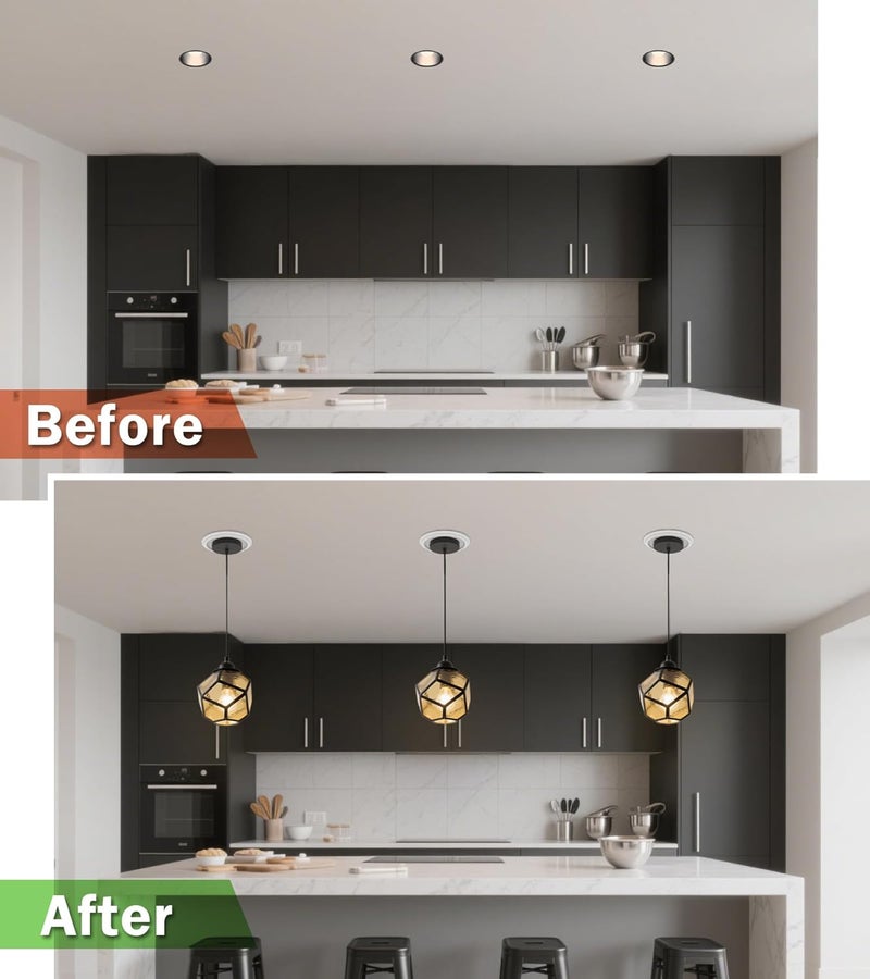 tebio 6-Inch Recessed Can Light Conversion Kit for Pendant Light or Ceiling Fan, Ceiling Fixture Adapter with 7¾" Decorative White Plastic Medallion, Retrofit Kit for 6" Recessed Housing - Image 2